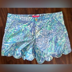 NWT Lilly Pulitzer 14 Buttercup Stretch Shorts Blue Haven, Hey Hey Soleil